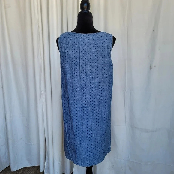 Fossil Blue Denim Jeans Shift Dress Lined Pleated Neck Women's Sz Medium - Picture 2 of 10